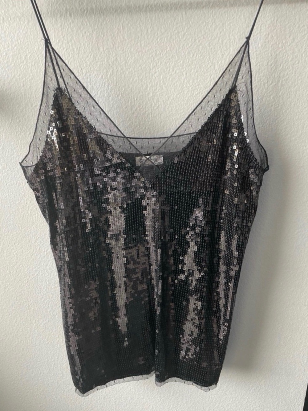 Free People Black Sequined Mesh Cami Top